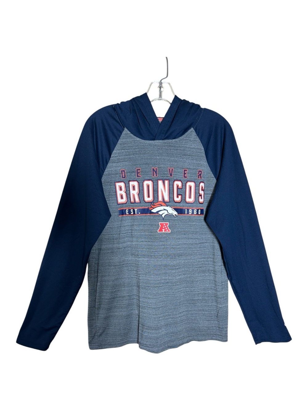 NFL Denver Broncos Men’s Navy Blue & Gray Hooded Tee